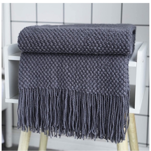 Grey Chic Minimalist Farmhouse Boho Throw Fringe Blanket for Patio/Living Room - Picture 7 of 16